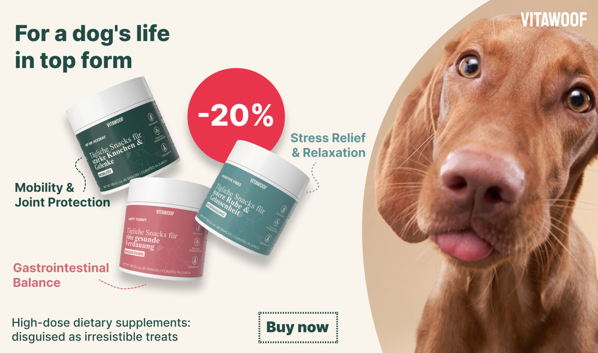 Special offer: 20% off VITAWOOF snacks at your pet food specialist, iPet.ch