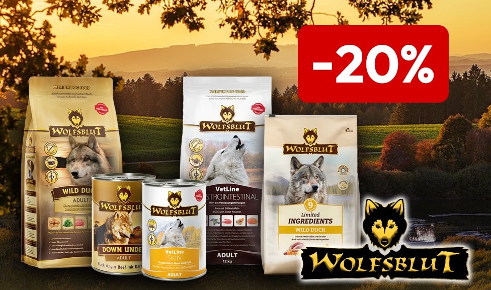 Aktion: 20% Rabatt auf WOLFSBLUT Hundefutter und Snacks bei Ihrem Tierfutterspezialisten iPet.ch